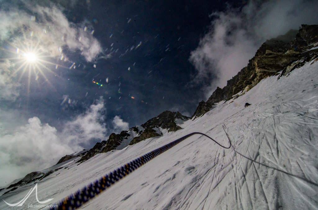 Climbing on the West Ridge Headwall above Camp 2 on Mount Everest.