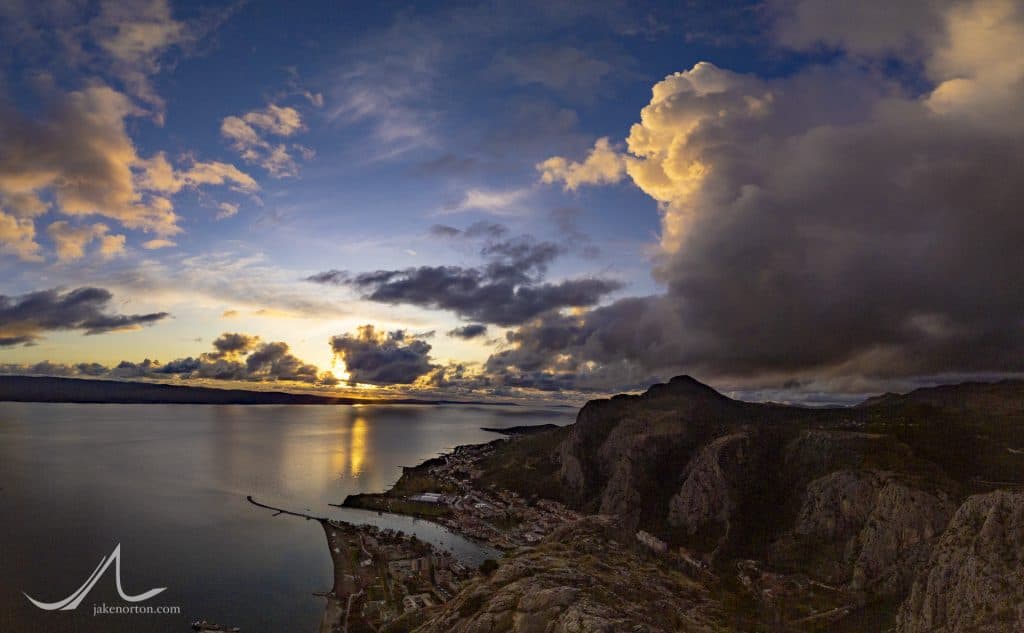 Sunset over the Adriatic Sea from Omiš, Croatia.