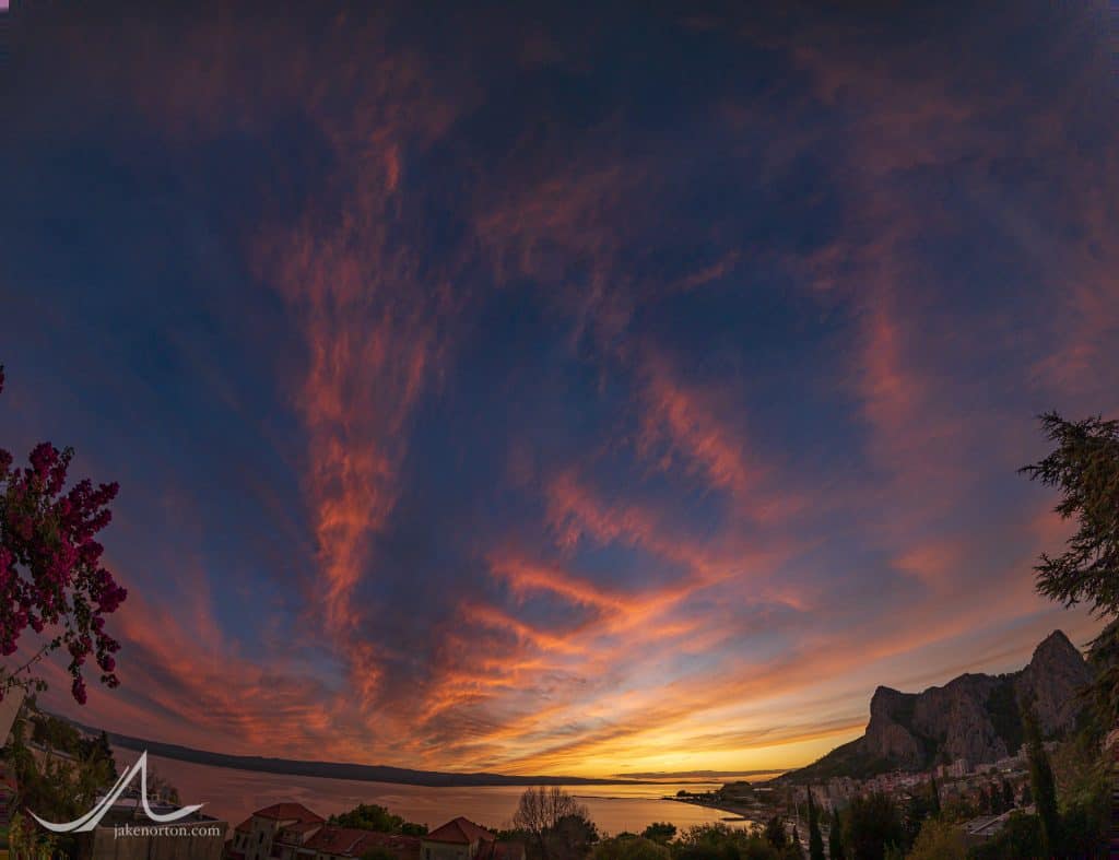 Sunset over the Adriatic Sea from Omiš, Croatia.