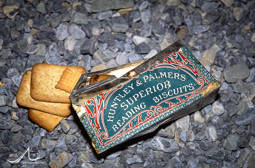Huntley & Palmer's Superior Reading Biscuits discovered in the 1933 Camp VI high on Mount Everest on April 29, 2001, by Jake Norton.
