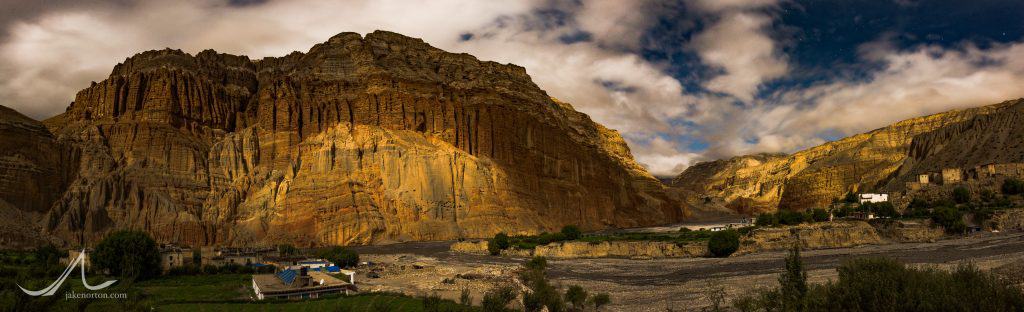 The village of Chuksang, Upper Mustang, Nepal, glows green in a harsh, desert landscape. The local people figured out centuries ago how to irrigate with waters from the Kali Gandaki River, and eke out a living in this inhospitable climate.