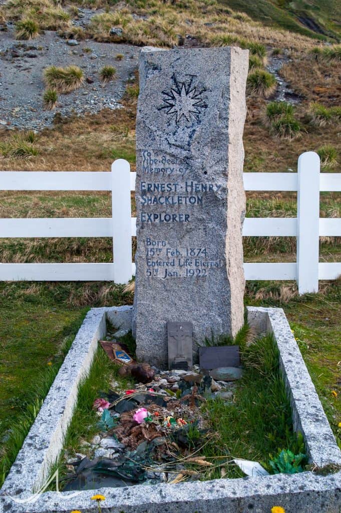 The grave of Sir Ernest Shackleton  in Grytviken, South Georgia.