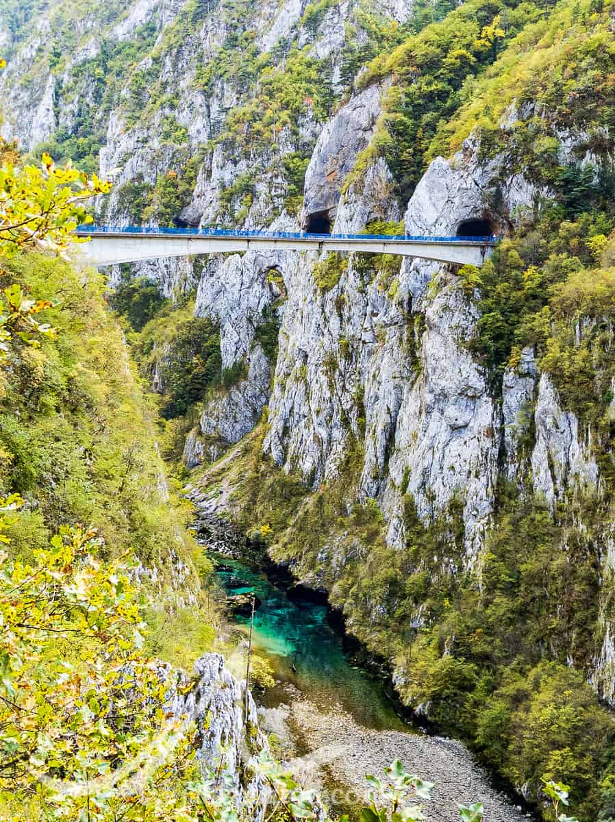 A bridge over the Piva River crossing the canyon just over the border into Montenegro from Bosnia Herzogovina.