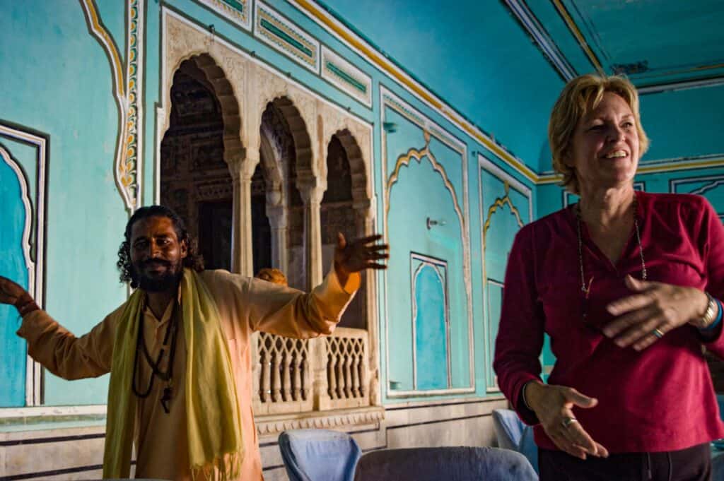 Alice Norton dancing at Bhadrawati Palace, Rajasthan, India, 2005.