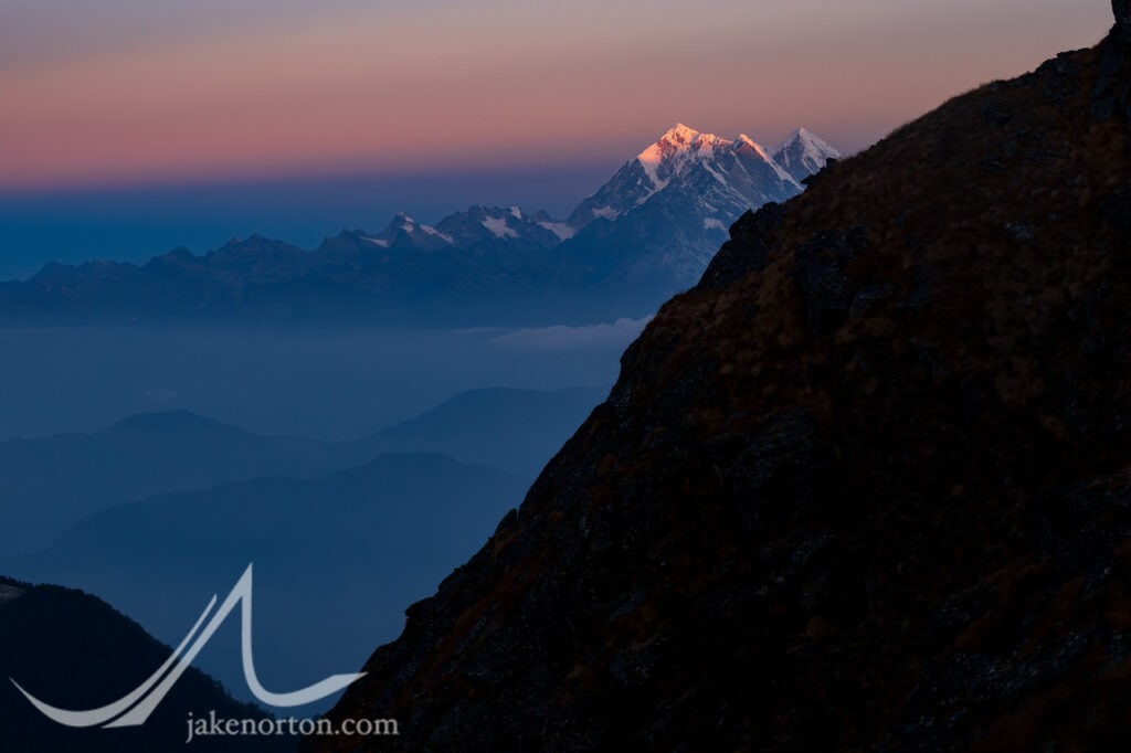 Dudh Kunda at sunrise as viewed from the slopes of Silicho Peak, Bhojpur, Nepal.
